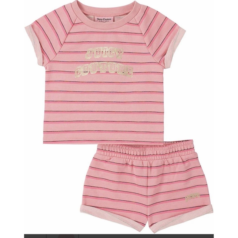 Juicy Couture Girls Logo Stripe Short Set Size 3t - NWT